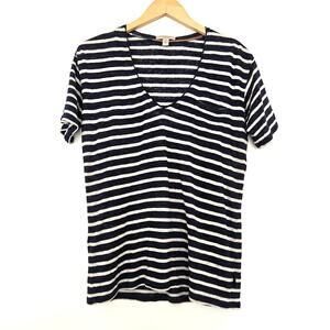 Burberry Brit Linen Pocket T-Shirt V-Neck Short Sleeve Navy Stripe Size M